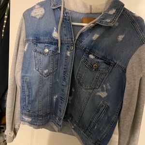 adorable distressed hoodie jean jacket!